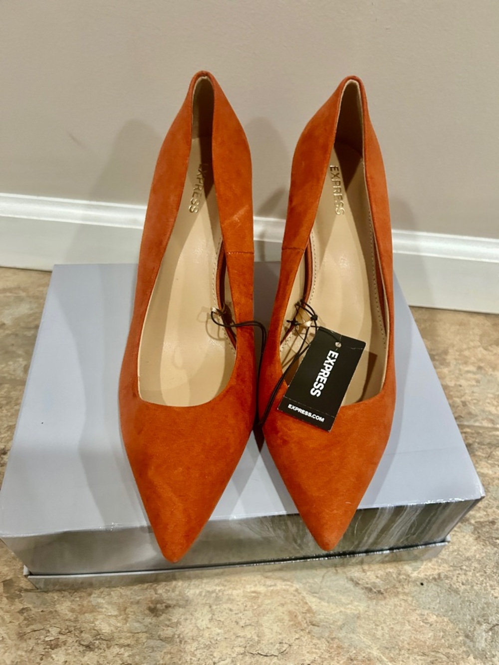 Express Point Toe Shoes Heels Stiletto Women Brown Orange $69 New Work career 8